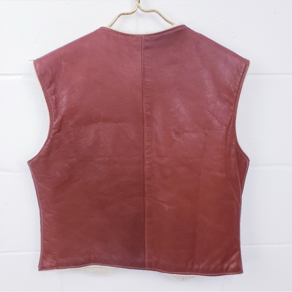 Vintage L.L. Bean Leather Sherpa Vest Cognac Brown Unisex Size M-L - Picture 3 of 8